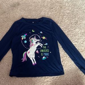 Navy Blue long Sleeve unicorn PJ shirt